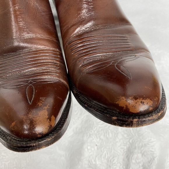 Vtg Lucchese Mens 10B Brown Ranch Hand Cowboy Boots - Picture 6 of 12